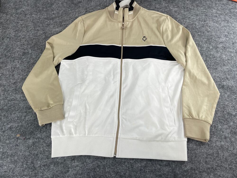 C&A Sweater Mens Large Sweatshirt Full Zip Pullover Color Block L/S Beige N39